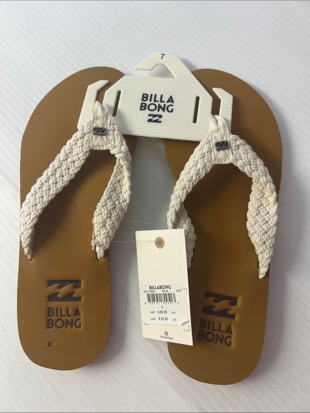 Billabong Baja Tan Footbed Flip Flops with Cream Braided Straps